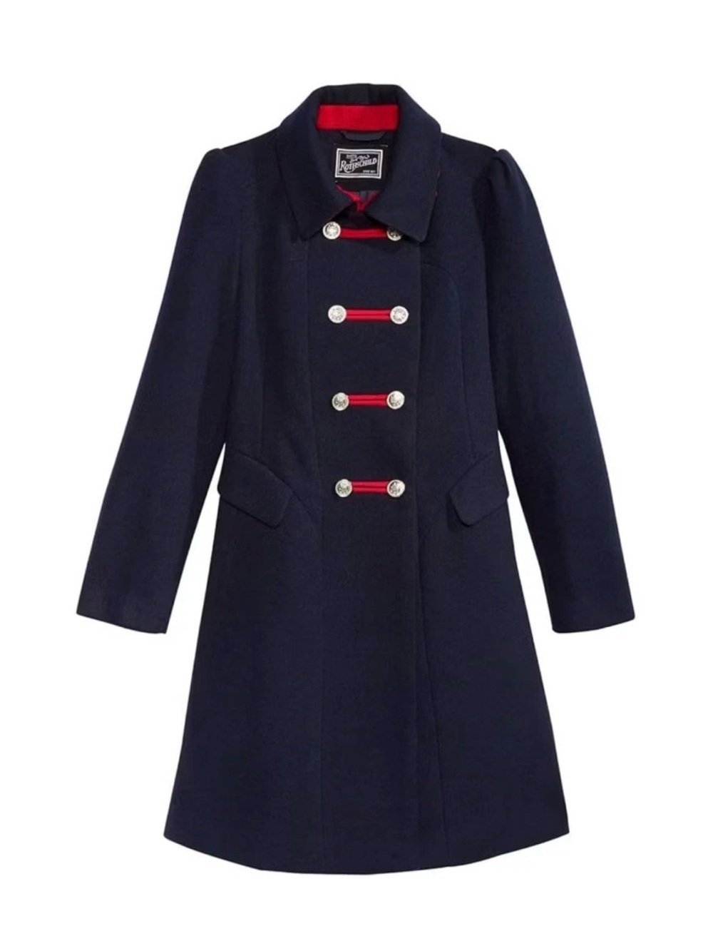 Rothschild Big Girls' Faux Wool Bandmaster Military Dress Coat - Midnight, 12